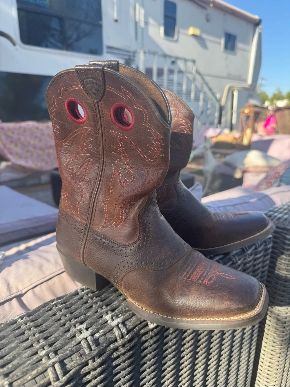 Ariat Western Boots with Red Eyelet Trim